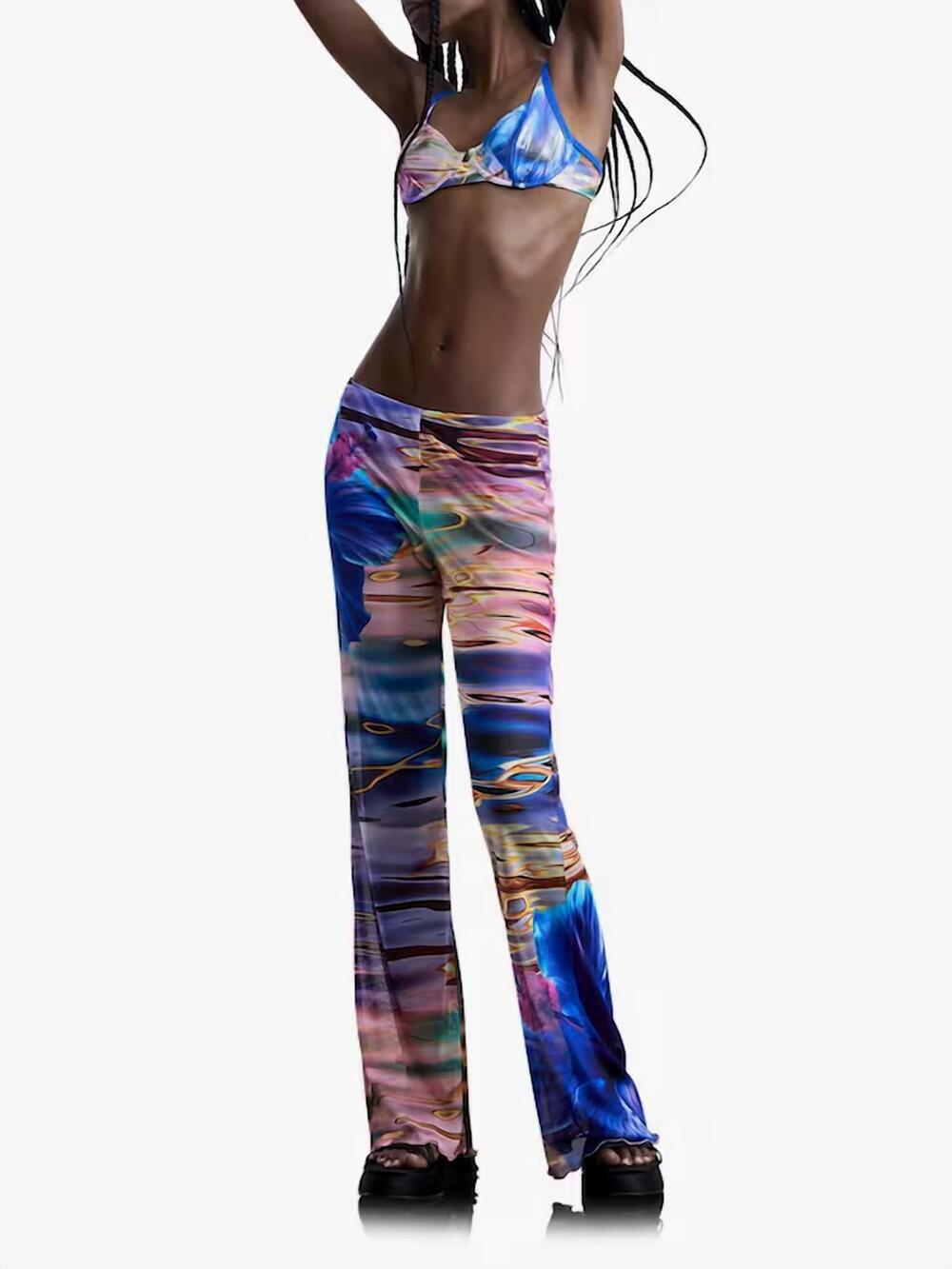 NEW DESIGUAL fluid water print trousers in multicolor